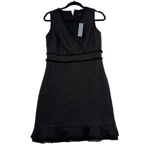 Ann Taylor Surplice Sheath Dress Size 6 Petite Black Ruffle Lace Hem Lined